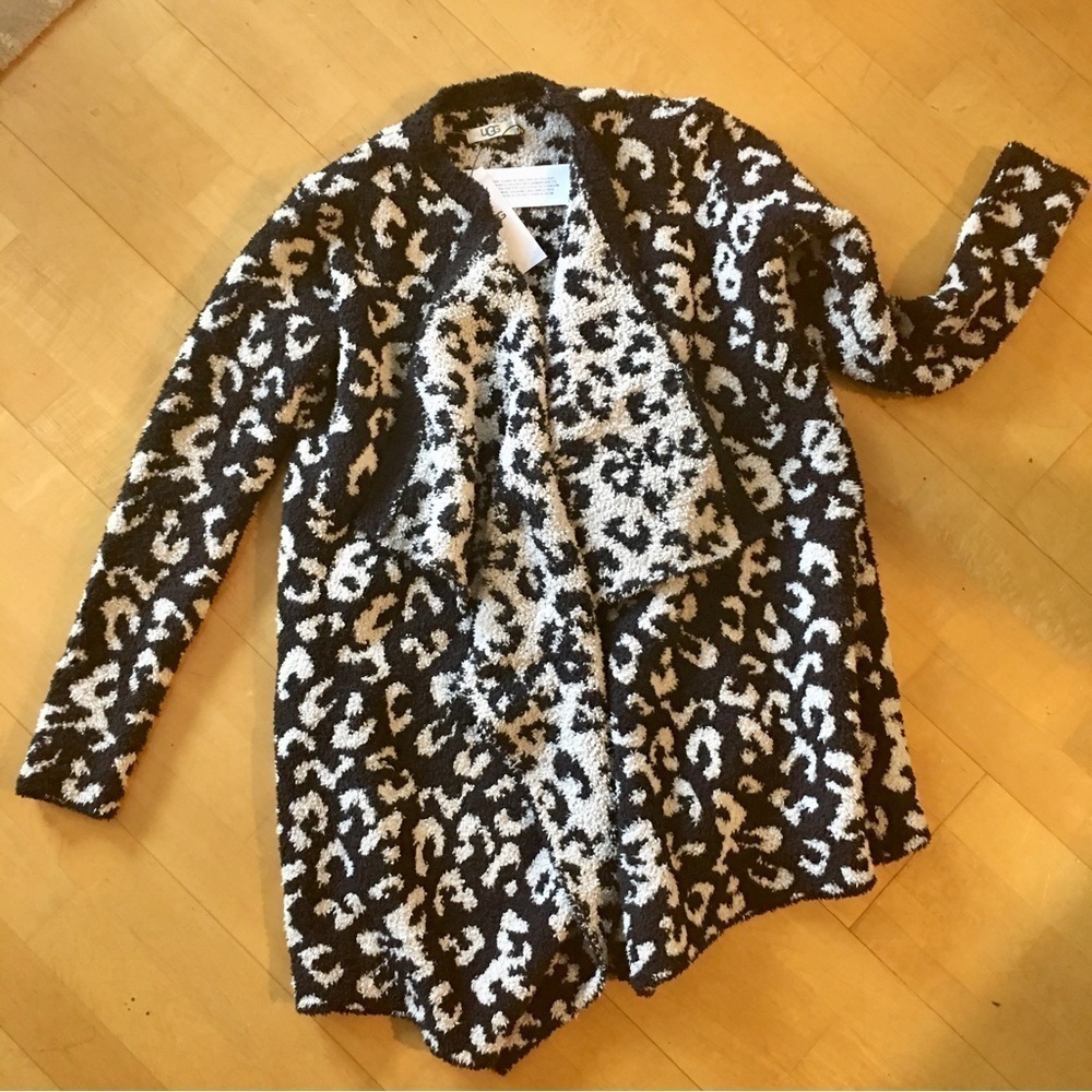 UGG Phoebe Leopard Knit Wrap Cardigan, Black + White, Size S - Picture 12 of 17